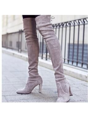 STUART WEITZMAN Highland Suede Over The Knee Boot Light Gray 8